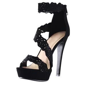 NEW Marco Women's Black Open Toe Rhinestone Stiletto Heel Platform Size 10